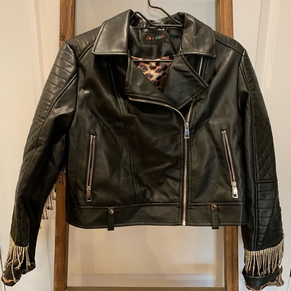 Rodeo Quincy faux leather jacket with rhinestone fringe. NWOT - Picture 1 of 5